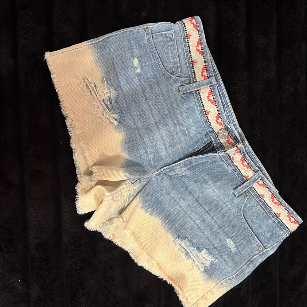 Jessica Simpson Blue and Tan Jean Shorts
